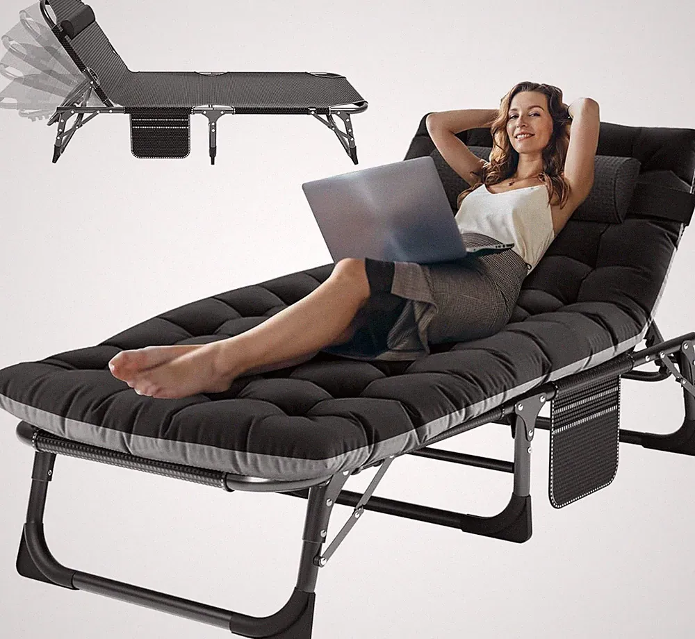 3-In-1 Folding Lounge Chair with Padded Cushion, 440LB Heavy-Duty 3-Fold Adjusta