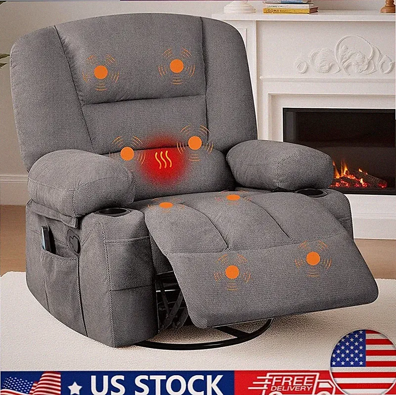 360° Swivel Rocker Chair Massage Rocking Recliner Chair W/Vibration and Heat NEW