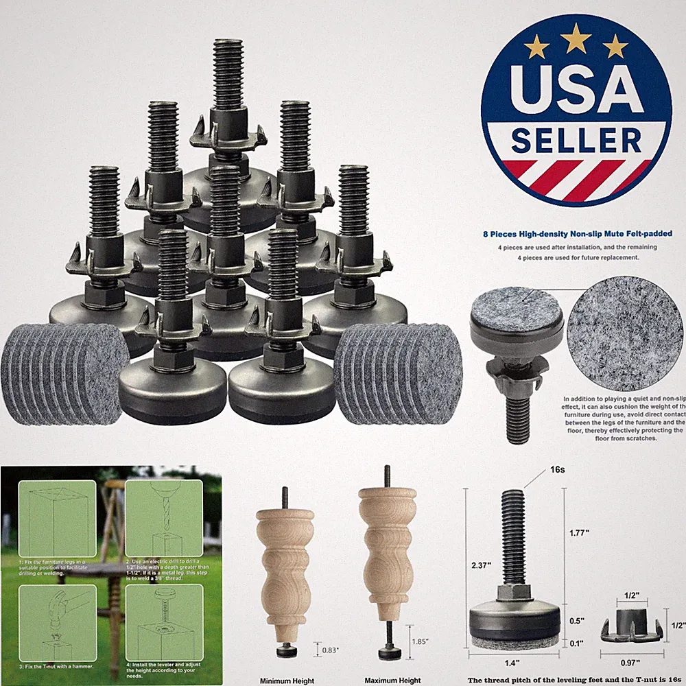 8 Pack of Robust Furniture Levelers - Adjustable Feet for Heavy Furniture