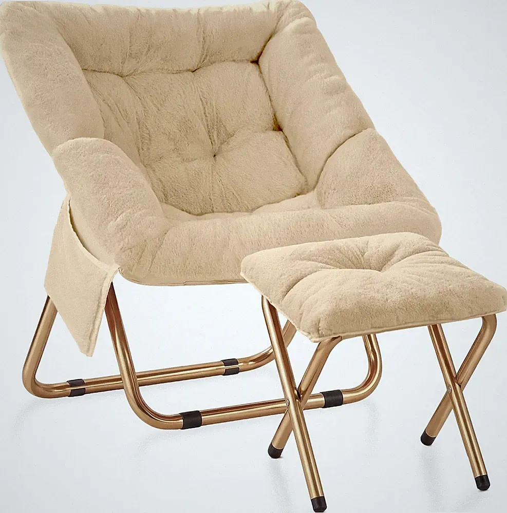 Comfy Saucer Chair, Foldable Living Room Chairs, Soft Faux Fur Lounge Chair for