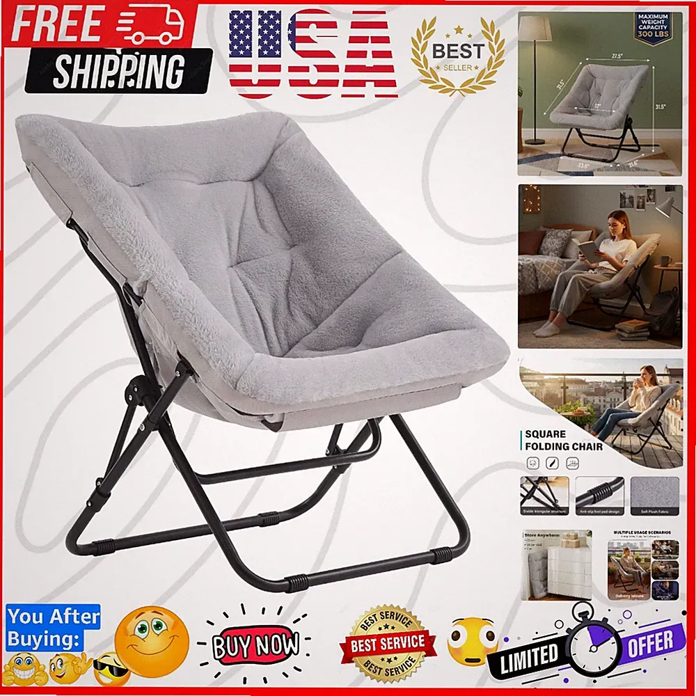 Comfy Saucer Chair, Soft Faux Fur Oversized Folding Accent Chair, Lazy Chair...