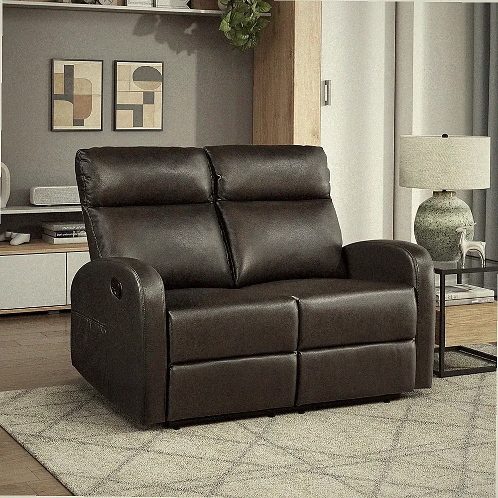 Espresso Reclining Loveseat with Track Arms & Magazine Pockets - Easy Assembly