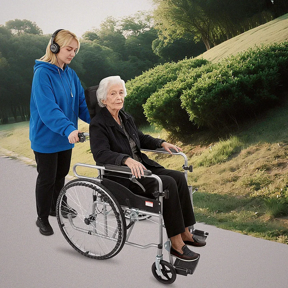 Foldable Wheelchair Folding Commode Chair Reclining Wheelchair For Adults 100kg