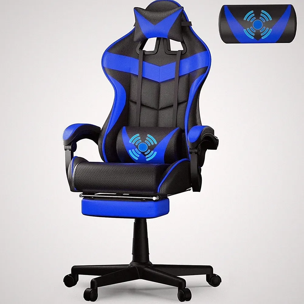 Gaming Chair Footrest Massage Lumbar High Back Ergonomic Office Chair Blue