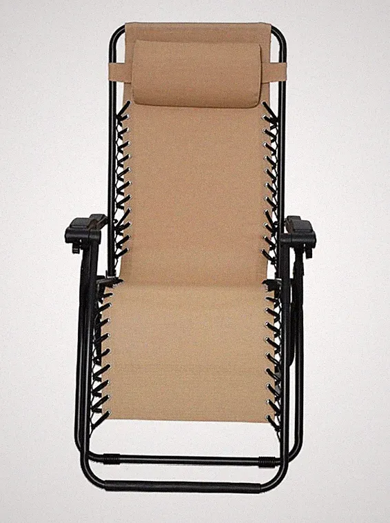 New Outdoor Zero Gravity Lounge Chair | Folding Recliner with Pillow | Beige