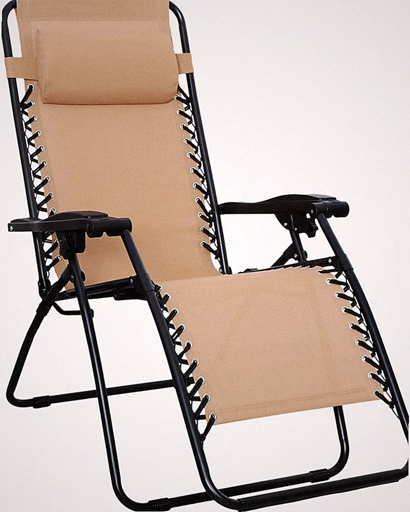 Outdoor Patio Zero Gravity Lounge Chair with Pillow, Folding Reclining and Texti