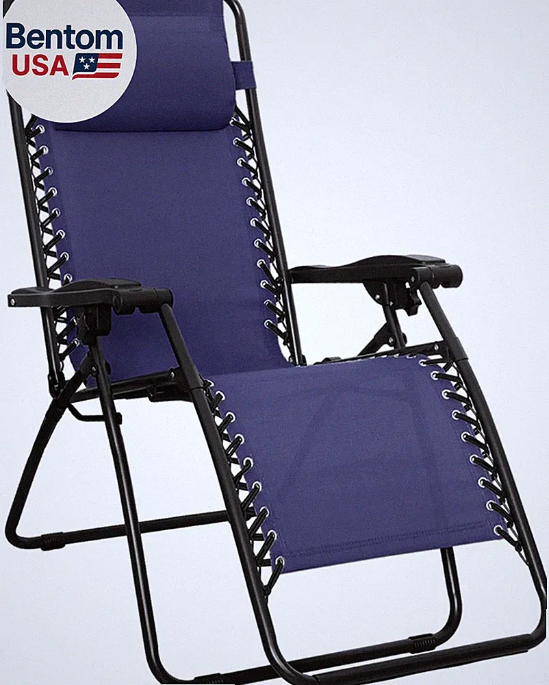 Outdoor Portable Zero Gravity Reclining Lounge Chair with Headrest Pillow, Texti
