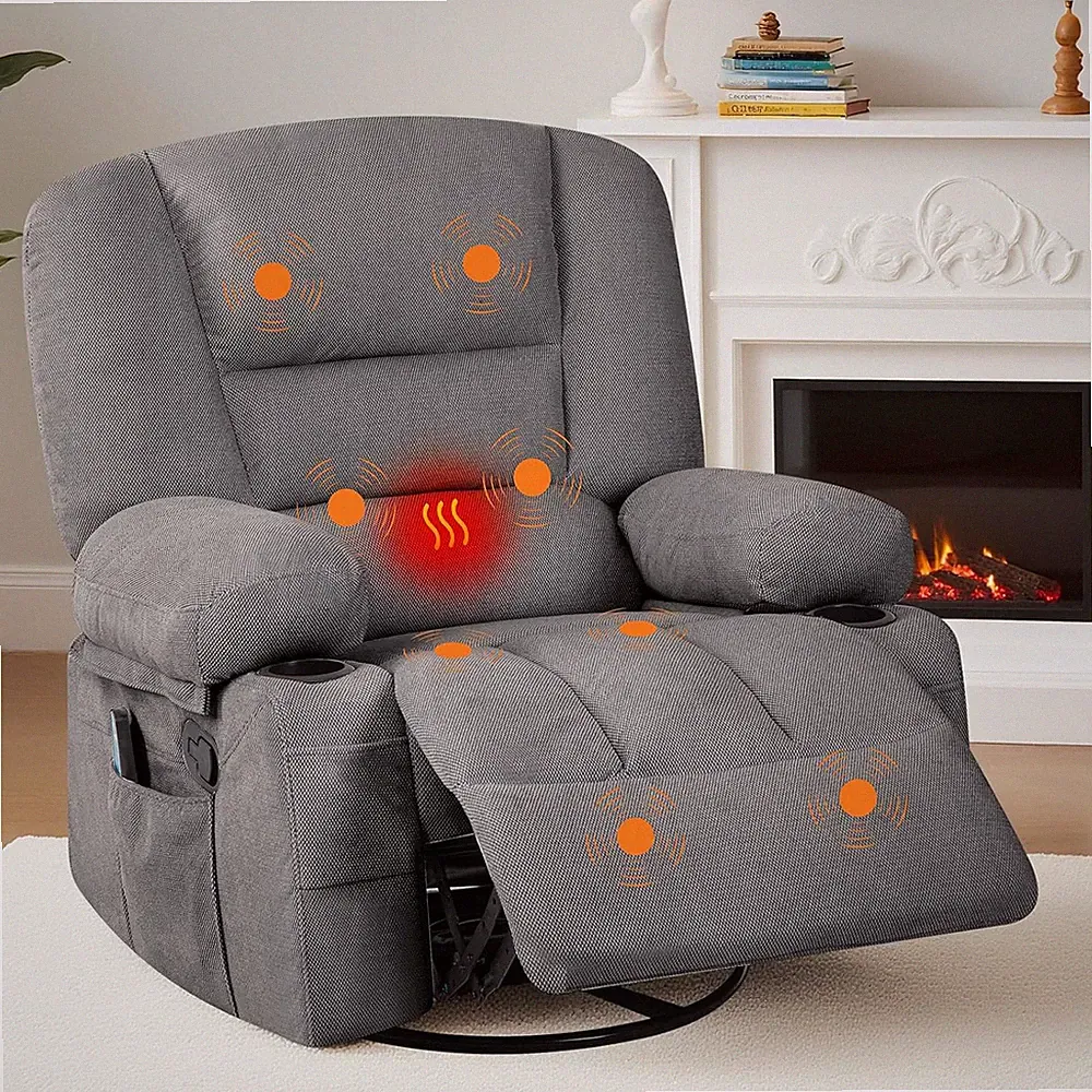 Rocker Recliner Chairs for Adults W/Vibration Massage and Heating,360° Swivel Ro